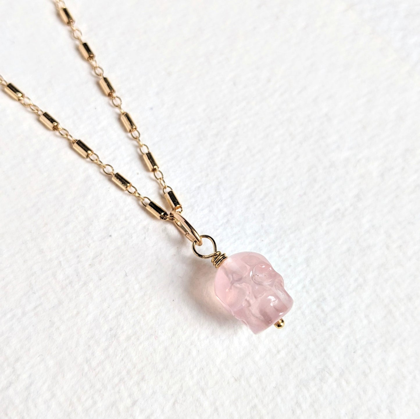 Rose Quartz Skull Necklace