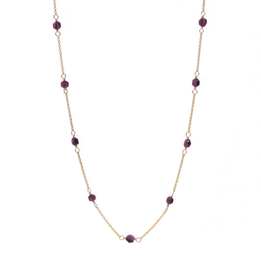 Zurina Ketola Handmade Beaded Gemstone Necklace Featuring Upcycled Garnet Hexagon Beads with 14K Gold Fill Details.