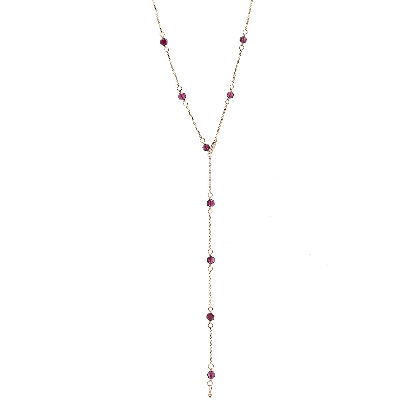 Zurina Ketola Handmade Beaded Gemstone Necklace Featuring Upcycled Garnet Hexagon Beads with 14K Gold Fill Details.