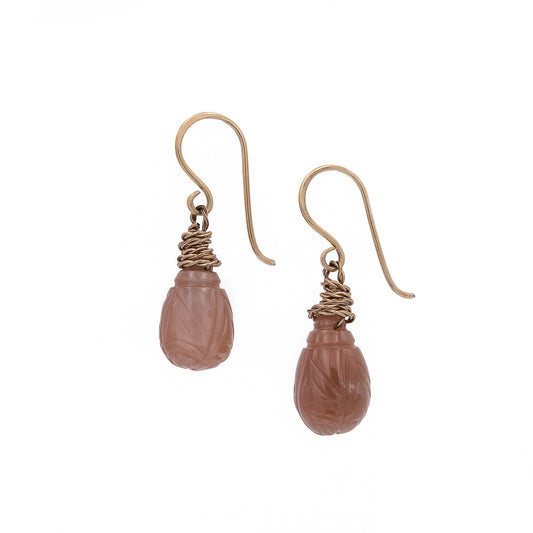 Zurina Ketola Chocolate Moonstone Drop Earrings. Gold Chocolate Moonstone Earrings. 