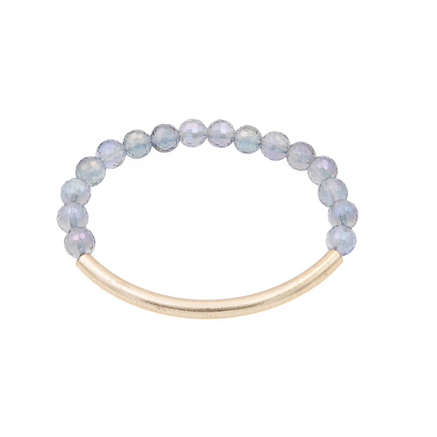 Zurina Ketola stretch mystic quartz mala bangle with gold detail on white background