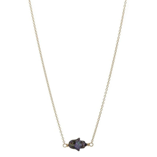 Zurina Ketola Handmade Abalone Necklace. Zurina Ketola Designs Abalone Hamsa Necklace on 14K Gold Fill.