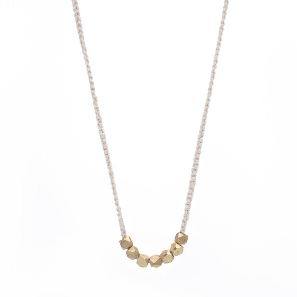Zurina Ketola Crochet Silk Abacus Necklace on Ecru Silk in Gold. Silk Jewelry.