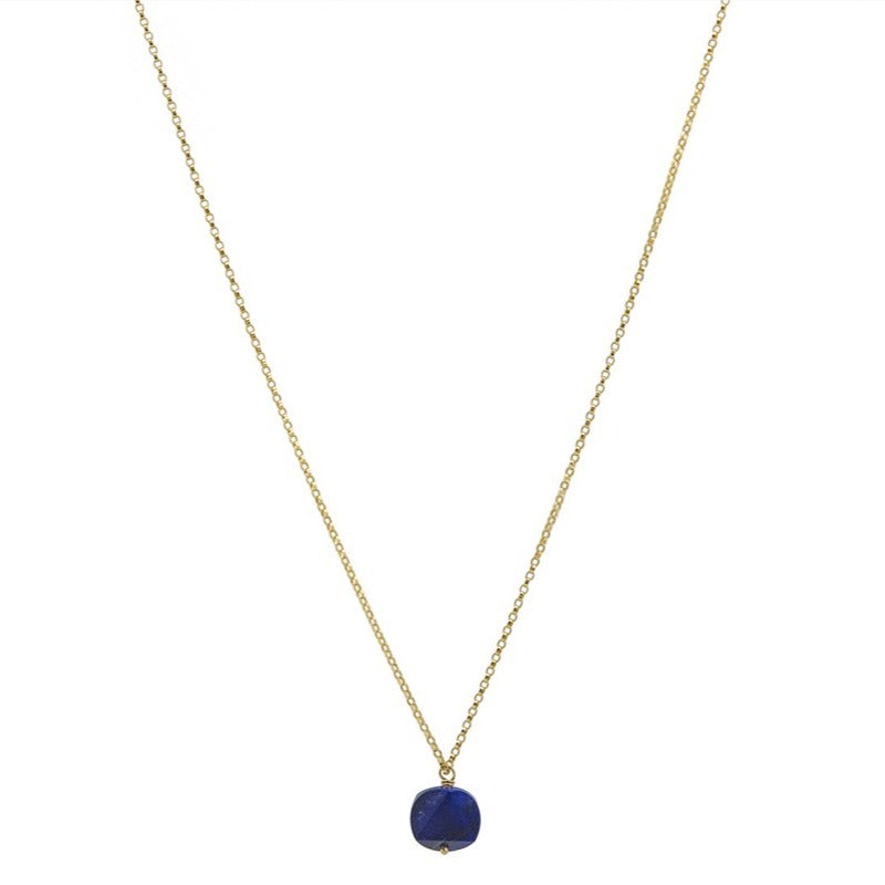 Zurina Ketola Handcrafted Lapis Gemstone Necklace. Geometric Lapis Lazuli Pendant Necklace in 14K Gold Fill Chain