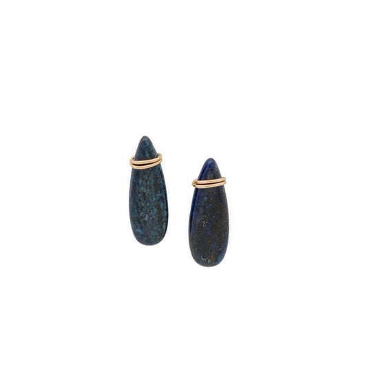 Zurina Ketola Designs lapis lazuli post earrings in 14K gold fill on white background