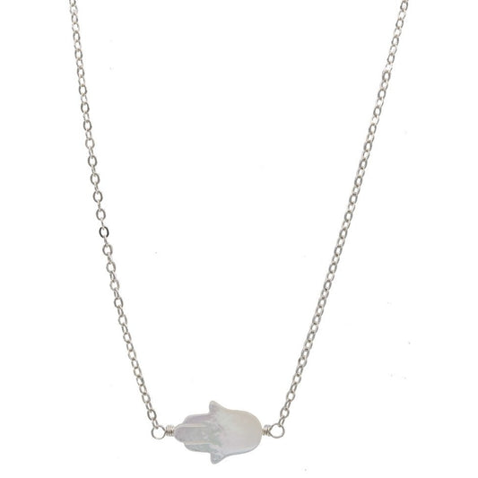 Zurina Ketola Designs Handmade Necklace. Handmade Hamsa Mother of Pearl Necklace in Sterling Silver.