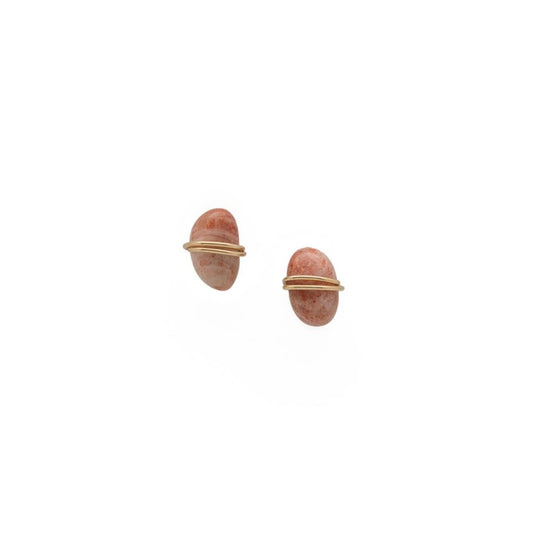 Zurina Ketola Designs sunstone post earrings in 14K gold fill on white background.