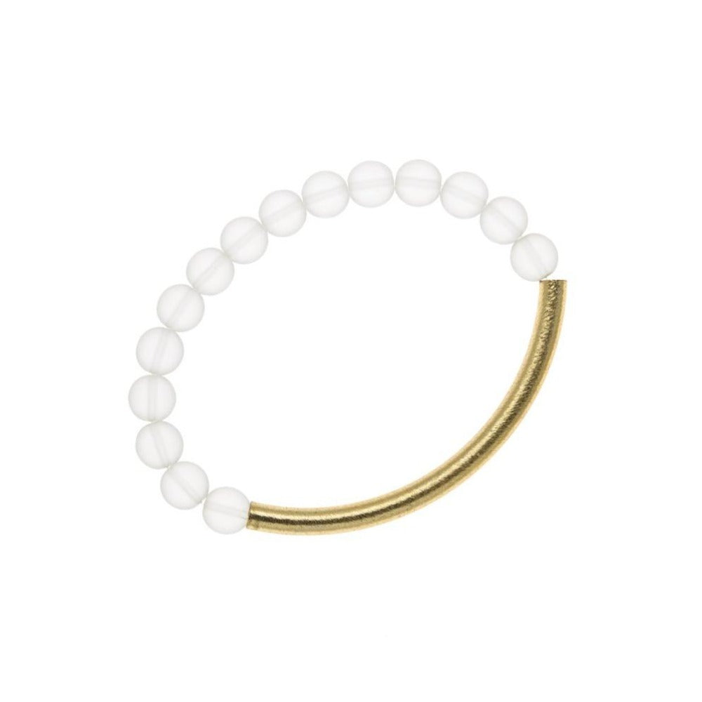 Zurina Ketola stretch matte quartz mala bangle with gold detail on white background