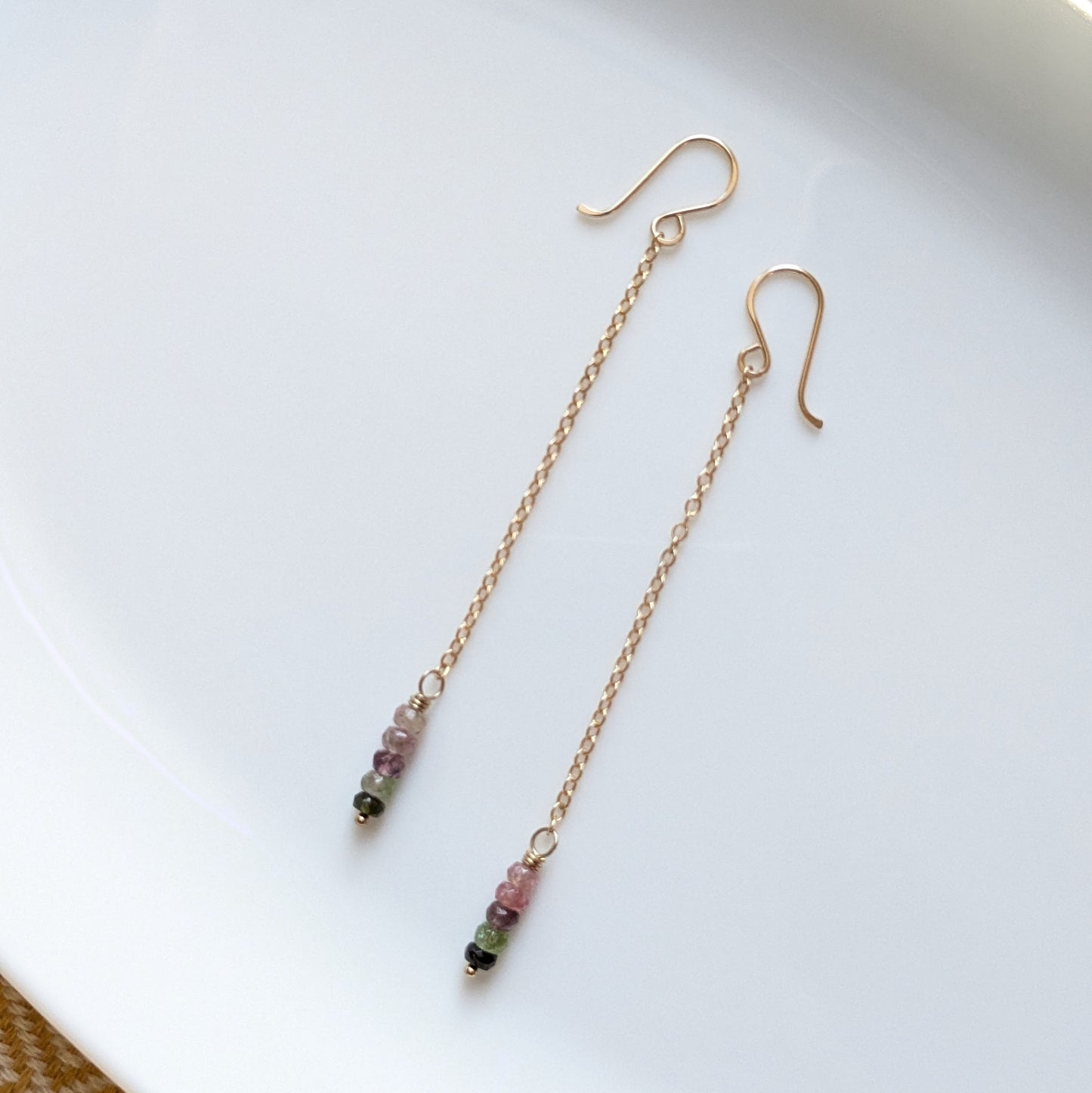 Watermelon Tourmaline Chain Earrings