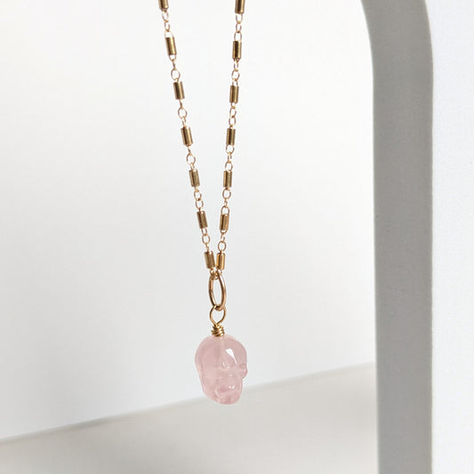 Rose Quartz Skull Necklace