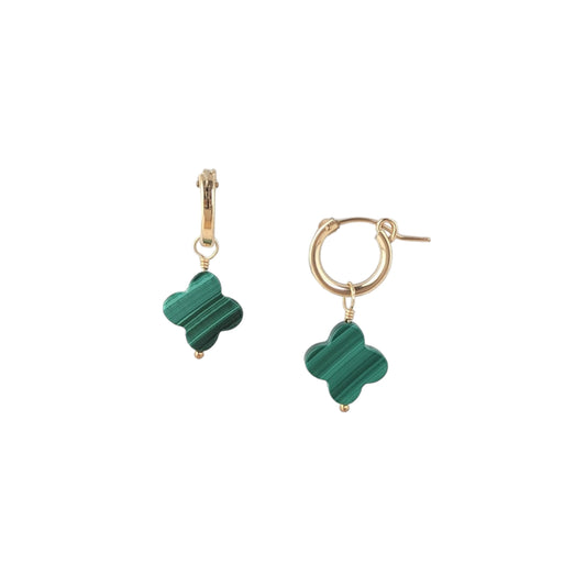 Malachite Clover Huggie Hoops