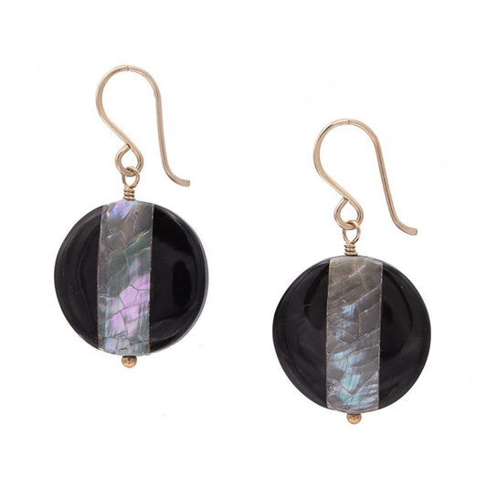 Zurina Ketola Handmade Horn Earrings. Black Horn Earrings with Abalone Inlay in 14K Gold Fill.