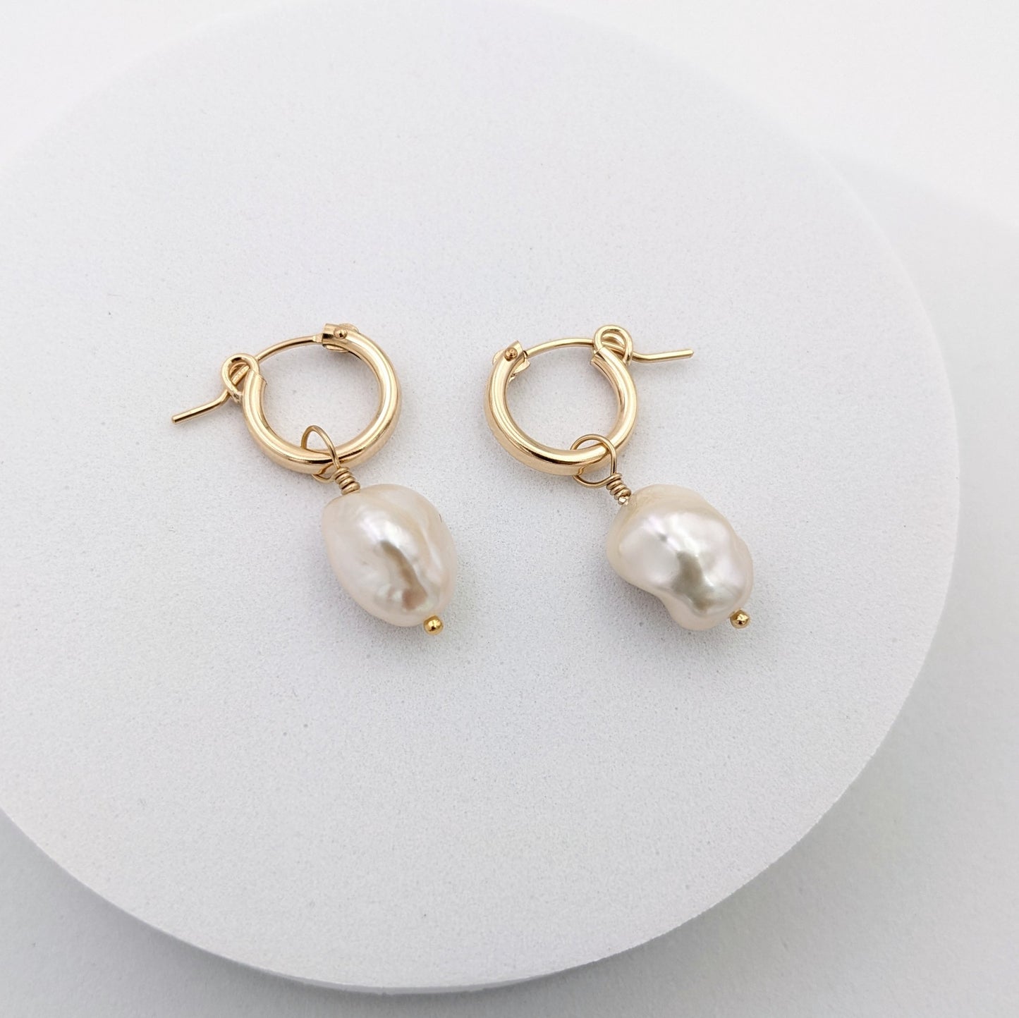 Organic Pearl Huggie Hoops