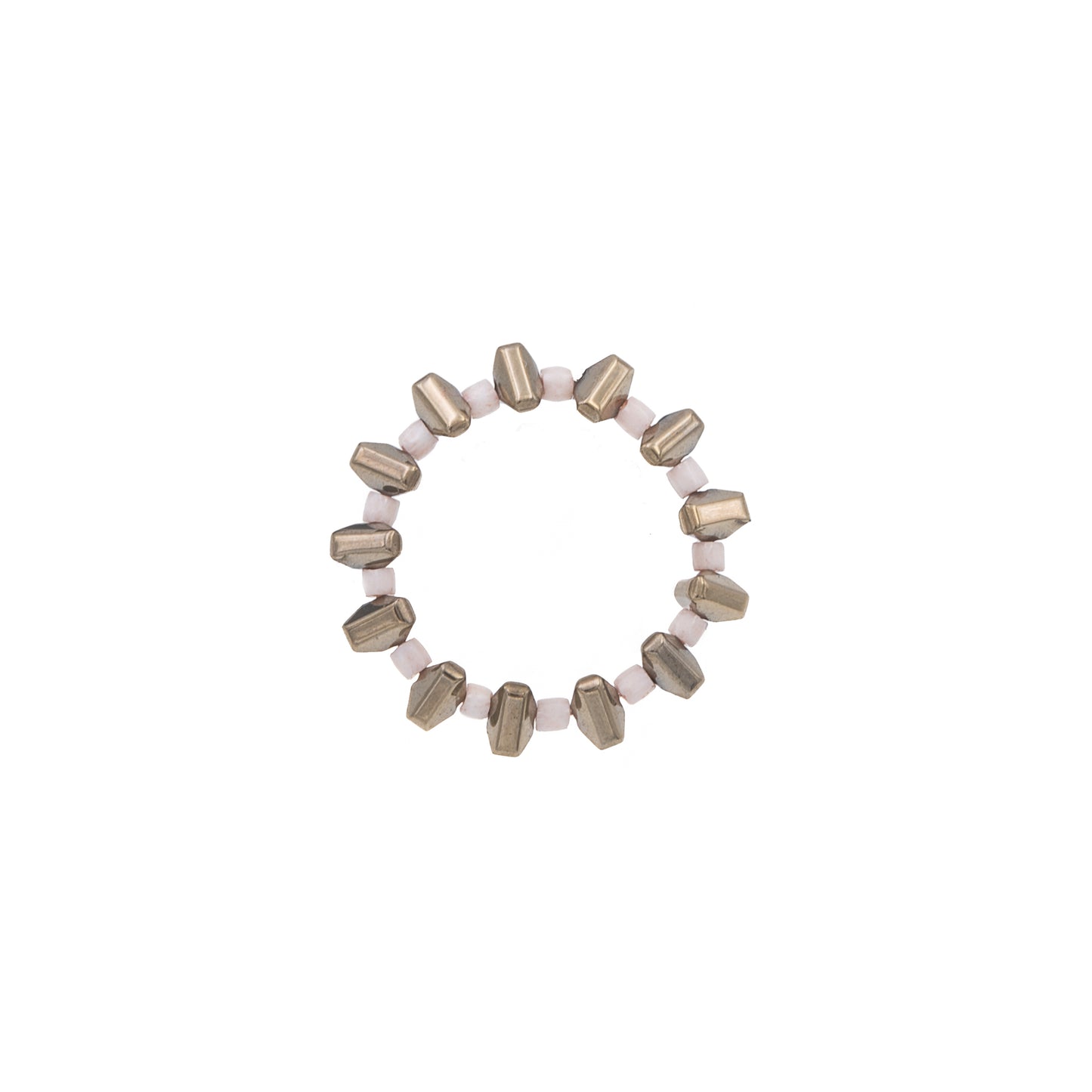 Zurina Ketola Beaded Pyrite Spike Ring in Ivory on White Background.