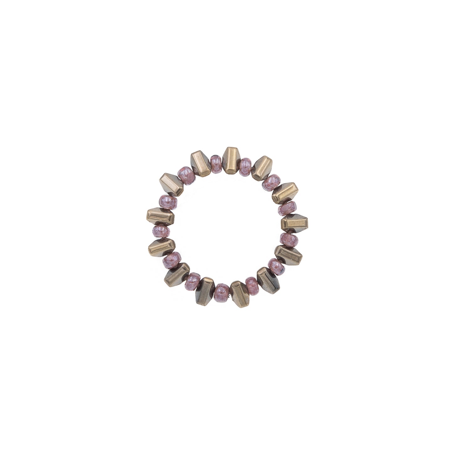 Zurina Ketola Beaded Pyrite Spike Ring in Purple on White Background.