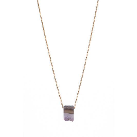 Zurina Ketola Handmade Necklaces. Amethyst Druzy Slice Necklace on Long 14K Gold Fill Rolo Chain.