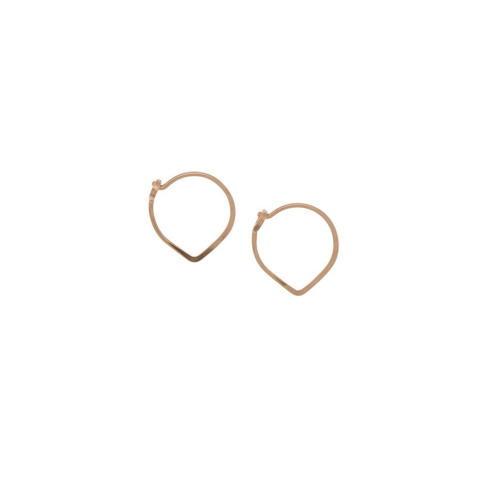 Zurina Ketola Designs handcrafted jewelry featuring handmade hoop earrings. Sleek and sophisticated, these sparkling petite lotus hoop earrings are 14K rose gold fill.
