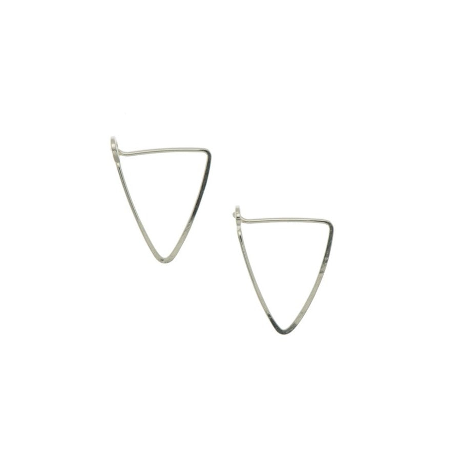 Zurina Ketola Designs handcrafted jewelry featuring handmade hoop earrings. Sleek and sophisticated, these sparkling triangle hoop earrings are sterling silver fill.