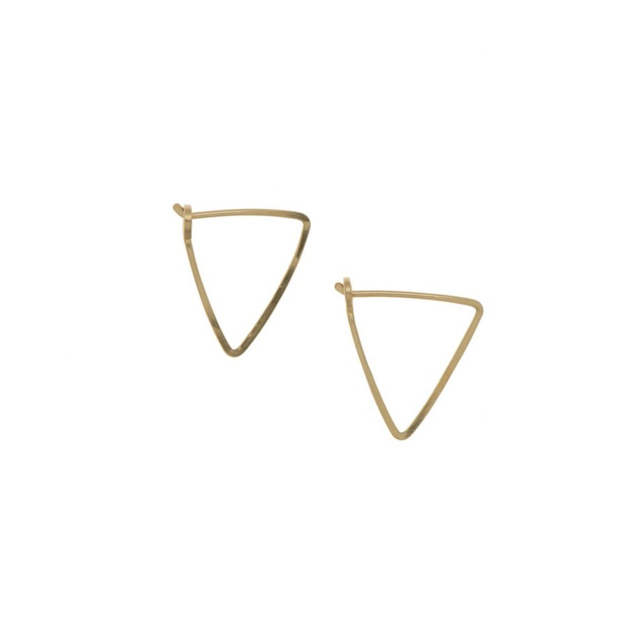 Zurina Ketola Designs handcrafted jewelry featuring handmade hoop earrings. Sleek and sophisticated, these sparkling triangle hoop earrings are 14K gold fill.