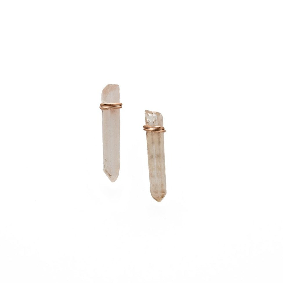Zurina Ketola Designs raw rose quartz crystal point earrings in 14K rose gold fill