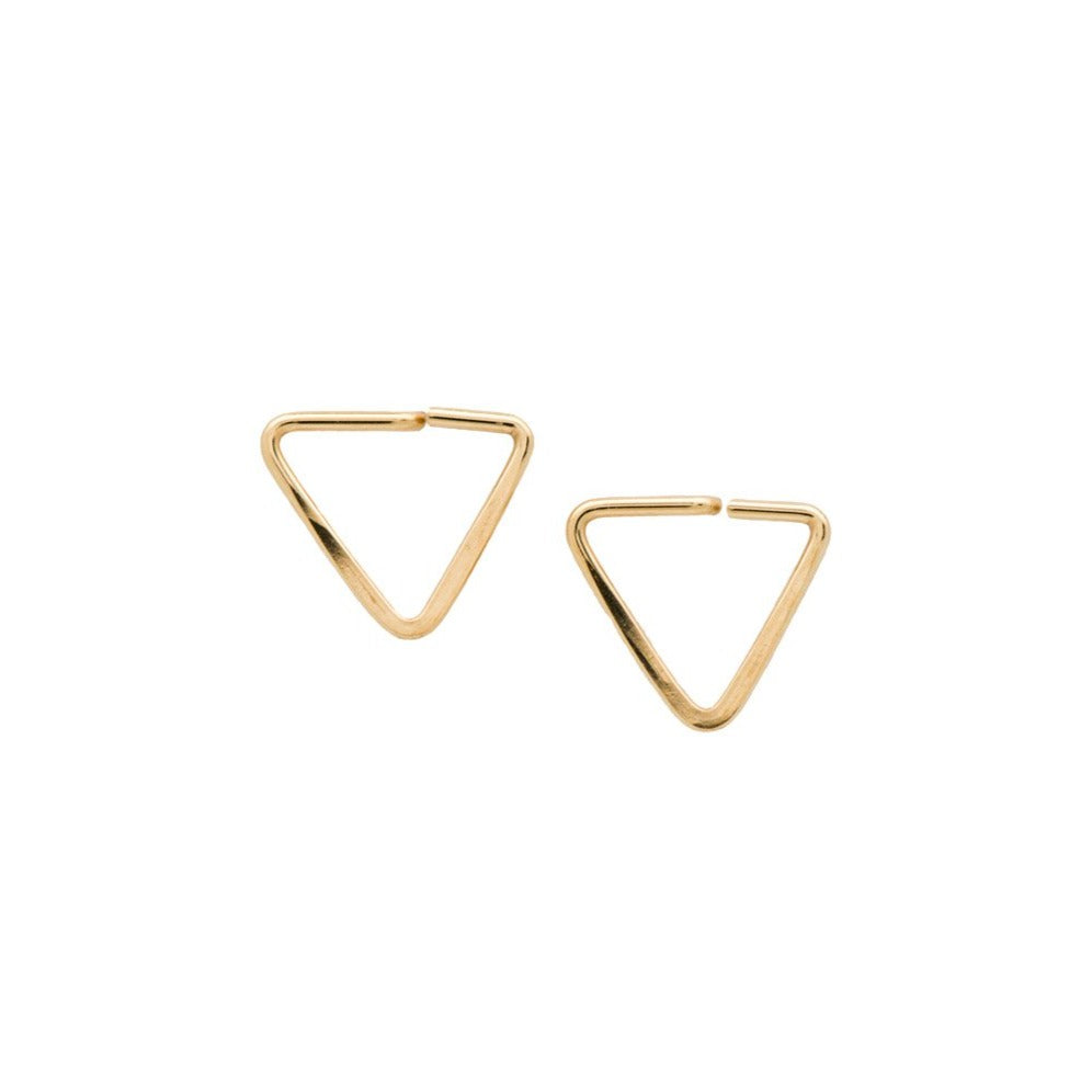 Zurina Ketola Designs triangle post earrings in 14K gold fill on white background