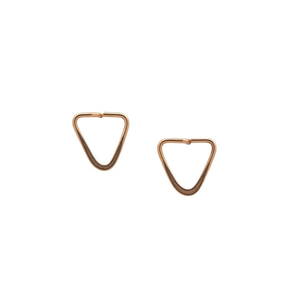 Zurina Ketola Designs handmade triangle post earrings in 14K rose gold fill on white background