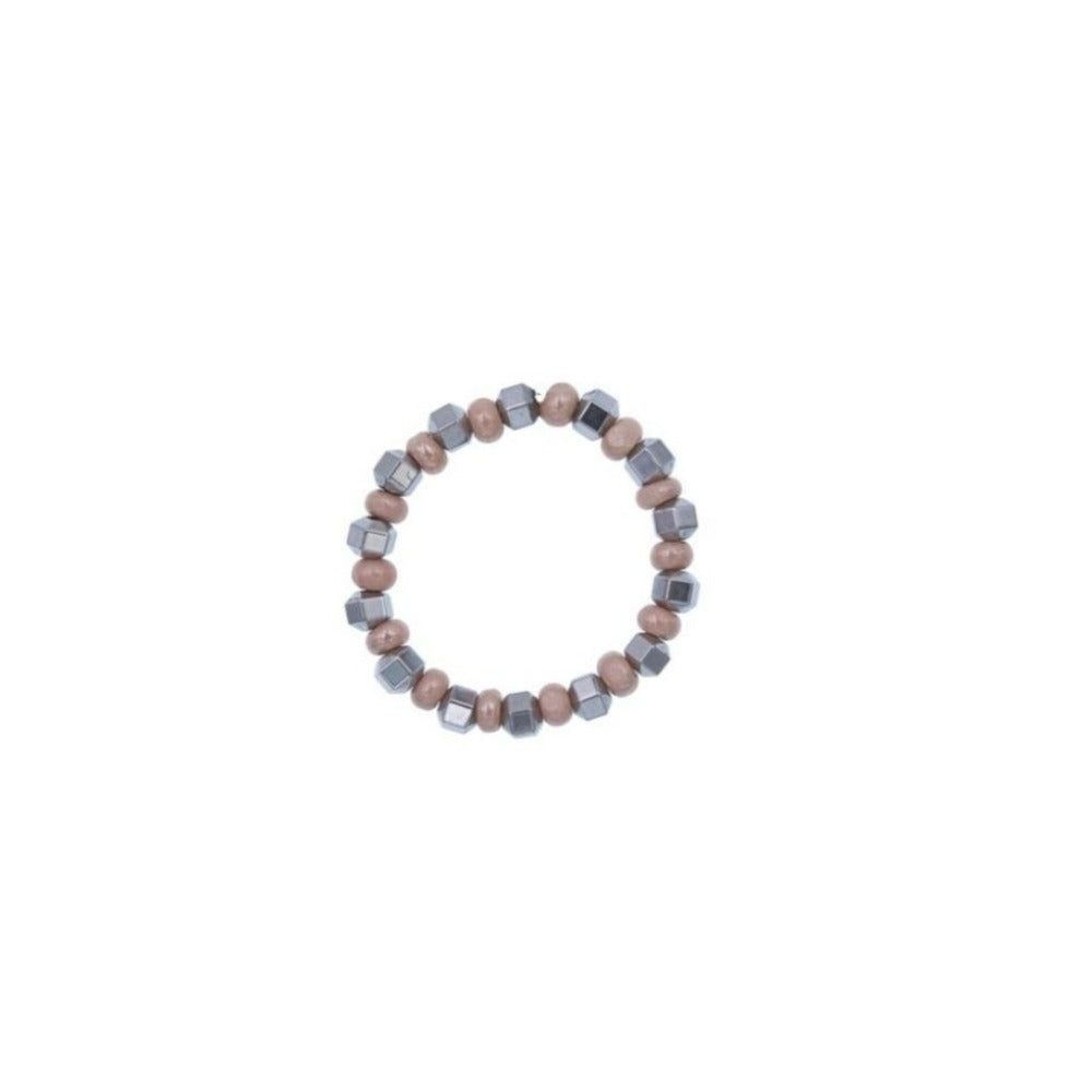 Zurina Ketola Beaded Ring. Stretch Ring with Blush  Seed Beads and Silver Plated Hematite.