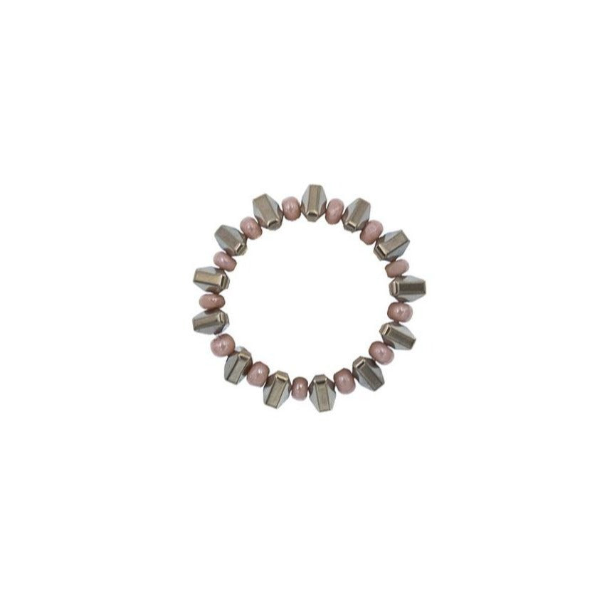 Zurina Ketola Beaded Pyrite Spike Ring in Blush on White Background.