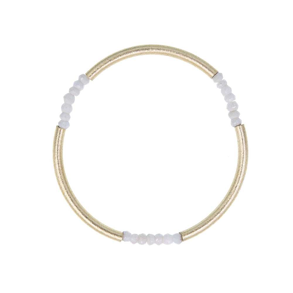 Zurina Ketola White Moonstone Triplet Bangle Bracelet on white background.